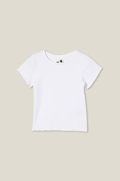 RAYA EMBROIDERY RIB BABY TEE Basic Ribbed Cotton Short Sleeve Top, Basic Ribbed Cotton T-shirt, Basic White Ribbed Top, White Ribbed Shirt, Cute Prints, Ribbed Shirt, Ribbed Fabric, Cotton On, Baby Tee