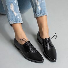 Black Leather Classic Oxford Shoes For Ladies, Flat Formal Handmade Leather Women Oxfords These are Classic Black Oxford Flat Leather Shoes with lace for comfortable closure.They are comfortable and Chic and will look great with any outfit. We use the finest leather and the most comfortable shoe shape. We use a manufactured durable sole so that you can enjoy the most out of these gorgeous shoes. All of our shoes are handmade, created with careful attention to comfort, detail, and style.This styl Oxfords For Women, Black Formal Shoes Women Flat, Timeless Lace-up Formal Oxfords, Oxford Shoes Women, Classic Oxford Lace-up Shoes For Business, Timeless Black Leather Oxfords, Oxford Shoes Outfit Women's, Modern Black Lace-up Oxfords, Classic Black Lace-up Oxfords