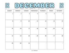 a december calendar with the holidays in blue and white on it, as well as numbers