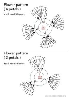 two diagrams showing how to make a flower pattern