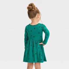 Bring cozy comfort to your kids' casual closet with this Long-Sleeve Printed Dress from Cat & Jack™. Crafted from cotton-blend jersey fabric, this long-sleeve dress offers breathable comfort, and the pullover crewneck makes dressing easy. Cat & Jack™: Designed for all children so you can trust it's made for yours. Heart Print Dress, Cozy Dress, Long Sleeve Print Dress, Crewneck Dress, Floral Short, Toddler Girl Outfits, Printed Dress, Girls Long Sleeve, Toddler Outfits