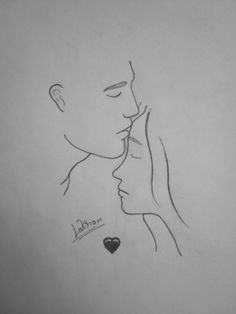 a drawing of a man kissing a woman's forehead with the word love written on it