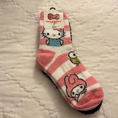 Hello Kitty & Friends Crew Fuzzy Socks 2 Pairs Size: 4-10 Super Soft Pink Socks For Indoor Use, Soft Pink Indoor Socks, Cute Super Soft Socks For Indoor, Cute Super Soft Indoor Socks, Cute Super Soft Socks For Stocking Stuffers, Cute Winter Non-slip Socks, Cute Super Soft Socks For Playtime, Cute Pink Winter Socks, Cute Soft Pink Socks