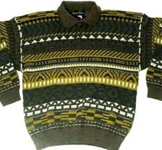 Grunge Sweaters, Sweaters Goblincore, Brown Retro Knit Sweater, Funky Grandpa Sweaters, 90s Mens Sweater, Vintage Sweaters 90s Men, Collar Sweater, Mod Fashion, Green Outfit