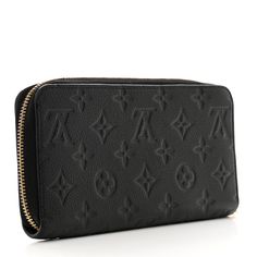 This is an authentic LOUIS VUITTON Empreinte Zippy Wallet in Black. This wallet is crafted of Louis Vuitton monogram embossed leather in black. The wallet features a wrap-around zipper that opens to a black leather interior lined with card slots, patch pockets, and a zippered compartment. Black Louis Vuitton, Louis Vuitton Empreinte, Louis Vuitton Wallet, Gold Zipper, Leather Interior, Polished Brass, Authentic Louis Vuitton, Embossed Leather, Louis Vuitton Monogram