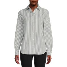 A great modern classic striped woven shirt is our BLU WHITE BLU WOMENS JUNE STRIPED WOVEN SHIRT. Easy care makes is simple to wear to work or any type of function. Stripes will make you stand out in that party, job interview, date or anytime!!!! Size: XL.  Color: Green.  Gender: female.  Age Group: adult. Striped Relaxed Fit Shirt For Office, Classic Striped Blouse With Relaxed Fit, Striped Cotton Blouse For Office, Striped Relaxed Fit Shirt For Business Casual, Classic Striped Blouse For Business Casual, Striped Button-up Blouse For Business Casual, Striped Button-up Shirt For Business Casual, Striped Button Closure Shirt For Office, Women's Button Down Shirt