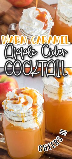 caramel apple cider cocktail with whipped cream on top