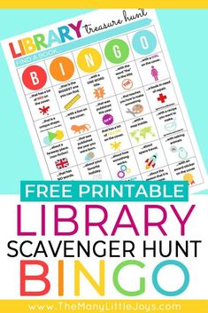 the free printable library scavenger hunt is perfect for kids to play with