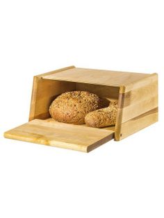 two loaves of bread in a wooden box