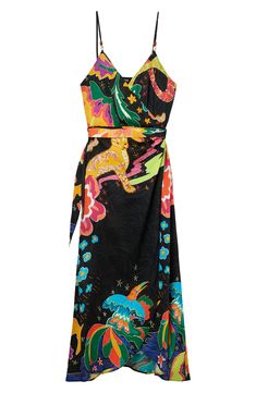 A bold, multicolor print brings beachy vibes to this breezy wrap dress that's both lightweight and flowy. True wrap style with side tie closure Surplice V-neck 100% viscose Machine wash, line dry Imported Multicolor V-neck Wrap Dress For Vacation, Summer Vacation Dress With Wrap-around Straps, Summer Vacation Dresses With Wrap-around Straps, Summer Wrap Dress With Surplice Neckline For Beach, Summer Vacation Wrap Dress, Summer V-neck Wrap Dress Beachwear, Summer V-neck Beachwear Wrap Dress, V-neck Wrap Dress For Summer Beachwear, Spring Beachwear Wrap Dress