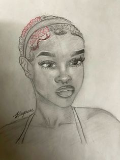 a drawing of a woman with a headband