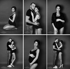 black and white photos of people in different poses, with one woman leaning on the man's shoulder