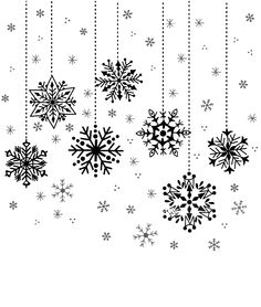 black and white snowflakes hanging from strings