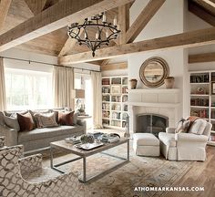 a living room filled with furniture and a fire place