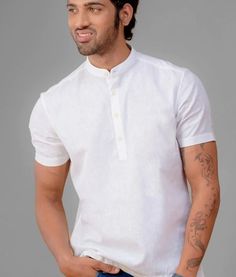 HANDMADEKURTASHOP  Description Man kurta for Man Give yourself a best ethnic look by wearing this Top and bottom Set. Made of rich cotton silk blend fabric this regular-fit set comprises a full-sleeved Indian Short kurta This outfit with mojris will look apart on special occasions. material 100%Cotton Color : white color Kurta Length : 30 inches Short kurta Shirt Chest is measurement for shirt (not body) As per standard, for best loose fitting 6 inches gap should be there between actual chest si White Linen Straight Kurta, Casual White Linen Kurta, Kurta For Man, Short Kurta For Men, Khadi Kurta, Traditional Kurta, Kurta Shirt, Top And Bottom Set, Kurta Men