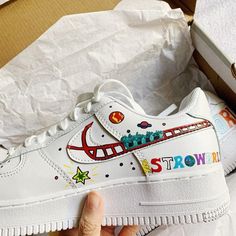 Travis Scott Astroworld Custom Air Force 1-shecustomize White Low-top Sneakers As Gift, White Round Toe Sneakers For Gift, White Sporty Sneakers, Customized White Sneakers As A Gift, Customized White Sneakers As Gift, Customized White Sneakers For Gift, Customizable White Sneakers For Gift, Shoe Embroidery, Shoe Artwork