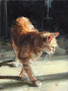 a painting of a cat walking on the ground