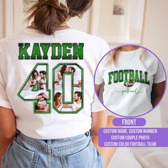 Custom Photo Football Girlfriend Shirt , In My Football Girlfriend Era TShirt, Football Game Day Gift for Cute Girlfriend Era Tee  The Standard T-Shirt, personalized to suit your individual style, serves as the perfect medium for self-expression. Made from 100% preshrunk cotton, this timeless short-sleeve tee not only ensures comfort but also offers ample opportunities for print-on-demand customization. Whether you seek to showcase your creativity, promote your brand, or commemorate a special oc Custom Football Shirts For Boyfriend, Football Girlfriend Shirts, Soccer Girlfriend, Outfits Highschool, Football Girlfriend, Girlfriend Shirt, Girlfriend Shirts, Football Game, Football Games