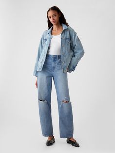 Fit:A full-length barrel jean that's fitted at the waist with a relaxed leg and tapered ankle.  Fabric:  95% Cotton, 5% Recycled Cotton.  Stretch: No Stretch Jeans.  Authentic denim that gets better with every wear.  Made to wear all day & break in over time.  Rise:  High Rise Jeans.  Look: A classic five-pocket barrel jean in a light indigo wash.  Details:  Zip fly & five-pocket styling.  Responsibly Made: This pair of jeans is part of our water-saving Washwell program.  Compared with conventio Straight High Waisted Jeans, Rich Girl Fashion, Barrel Jeans, Denim Inspiration, Jeans Look, Water Saving, Jeans Light, High Waisted Jeans, Jeans For Women