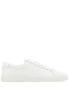 white calf leather leather logo stamp at side round toe front lace-up fastening branded insole rubber sole Saint Laurent Andy Sneakers, White Calf Leather Sneakers With Embossed Logo, Lace-up Sneakers With Embossed Logo In Calf Leather, Calf Leather Sneakers With Embossed Logo, Low-top Custom Sneakers With Embossed Logo In Calf Leather, Designer White Sneakers With Rubber Sole, Lace-up Calf Leather Sneakers With Embossed Logo, Custom Low-top Calf Leather Sneakers With Embossed Logo, White Lace-up Sneakers With Logo Detail