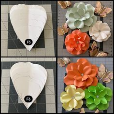 four pictures showing how to make paper flowers