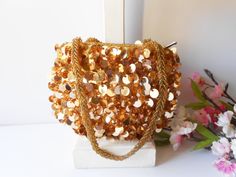 Dazzling Gold Holiday Evening Bag, Vintage Gold Beaded Handbag EB-0261 Gold Sequined Bags For Party, Gold Sequined Party Bag, Gold Sequin Party Bag, Gold Party Bags With Sequins, Gold Sequin Bags For Gifts, Gold Sequined Bags For Gifts, Gold Sequined Bags As Gifts, Gold Sequined Clutch Evening Bag, Gold Sequin Clutch Bag