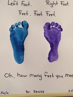 two handprints of feet and feet with words written on them