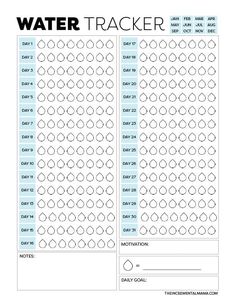 a water tracker sheet with circles on it