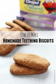 homemade teething biscuits are stacked on top of each other