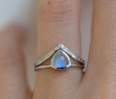 Moonstone Wedding Ring Set, Moonstone Engagement Ring – Capucinne Trillion Engagement Ring, Rose Gold Moonstone Ring, Wedding Band Simple, Gold Moonstone Ring, Opal Diamond Ring, Ljubljana Slovenia, Simple Engagement, Opal Wedding, Opal Wedding Rings