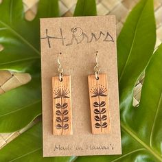 Lehua design earring made with Hawaiian Koa Wood. ʻōhiʻa Lehua is endemic to the Hawaiian Islands. It plays an important role in Hawaiian culture and moʻolelo. These earrings are laser cut and handmade on O'ahu. Hawaiian Koa Earring is lightweight and easy to wear. The length is 5.4cm and the width is 1.2cm. The length is measured from the top of the hook. It is finished with 14k Gold filled or Sterling Silver Shepherd Earring Hooks. Please note the color you want. We repurpose the left over, di Wood Jewelery, Sterling Silver Earrings Handmade, Wood Earring, Hawaiian Culture, Koa Wood, Silver Earrings Handmade, Bird Earrings, Gold Filled Earrings, Hawaiian Islands