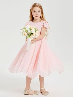 The tea-length skirt lends a sense of refinement and poise, allowing your young attendants to move with grace and style throughout the celebration. Candy Pink Bridesmaid Dresses, Empire Bridesmaid Dresses, Sky Blue Bridesmaid Dresses, Sleeveless Chiffon Dress, Tea Length Skirt, Max Dress, Blush Bridesmaid Dresses, Chiffon Dress Long, Junior Bridesmaid Dresses