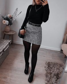 Fall Dress With Shacket, Female Fashion Inspiration, Skirt With Leggings Outfit Fall, Marshall’s Outfits, Casual Chic Going Out Outfits, Womens Plaid Skirt Outfit, Meetings Outfit Women, Grunge Stockings Outfit, A Week Of Office Outfits