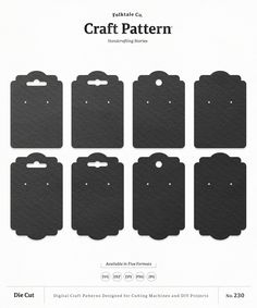 six black paper tags with the words craft pattern on them