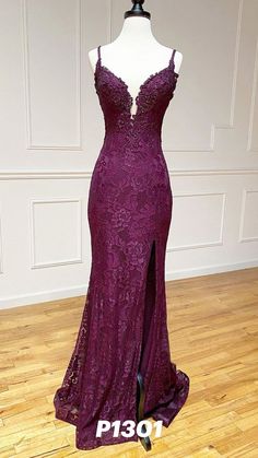 This gorgeous formal evening dress is crafted from delicate lace and features subtle rhinestones. It has a deep V-neck and spaghetti straps to flatter your figure, and intricate appliques throughout to give it a luxurious feel. Perfect for special occasions. Tight Prom Dresses, Prom Inspiration, Deb Dresses, Senior Prom Dresses, Mermaid Prom Dress, Purple Prom Dress, Formal Evening Dress, Prom Dress Inspiration, Cute Prom Dresses