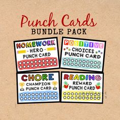 printable punch cards with the words punch cards bundle pack on top of each card