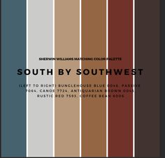 the color scheme for south by southwest is shown in shades of brown, blue and green