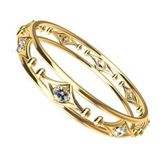 18 Karat Yellow Gold Arabesque Diamond Rhombus Bangle, "Sonia" Inspired from architectural details off buildings, ironwork on gates, fences, and windows in Europe and the Caribbean islands. 4.0 Ct. Wt. GIA certified diamonds. This is made to order , please allow 6 weeks delivery. Sapphire Bangle, Modern Bangle, Mens Bangles, Pave Bangle, Modern Bracelets, Yellow Gold Bangle, Gemstone Bangle, Architectural Details, Diamond Bangle