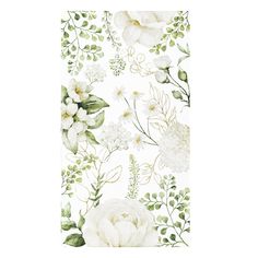 white flowers and green leaves are on the back of this wallpapered panel, which is