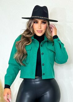 Buy Meet You There Jacket Green at the lowest price in United States. Check reviews and buy Meet You There Jacket Green today. Chic Green Cropped Long Sleeve Jacket, Green Long Sleeve Cropped Jacket For Fall, Trendy Green Cropped Jacket For Work, Green Long Sleeve Cropped Jacket For Winter, Green Cropped Jacket With Pockets, Green Long Sleeve Cropped Jacket With Pockets, Trendy Green Button-up Outerwear, Trendy Green Fall Outerwear, Green Long Sleeve Utility Jacket For Fall