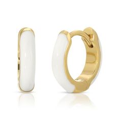 Designed to be the perfect ear candy, our No Bad Days White Huggies offers a pop of color to your ear.  Small hoops hug close to the ear and make for a perfect earring to pair with your other favorite earrings.  Color- White and gold. White enamel. 14K gold plating over brass. 10.5mm hoop diameter. No Bad Days, Ear Candy, Colorful Earrings, Huggie Earrings, Bad Day, Dream Jewelry, Gold Hoops, White Enamel, Huggies Earrings