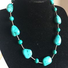 This Beautiful Sterling Silver 9 To 518 Inch Turquoise Necklace Is A Stunning Piece To Any Collection The Large Turquoise Beads Are About An Inch Long Turquoise Beads, Womens Jewelry Necklace, Turquoise Necklace, Jewelry Necklaces, Womens Sizes, Necklaces, Women Jewelry, Turquoise, Sterling Silver