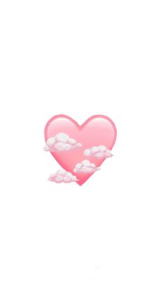 a pink heart shaped object floating in the air with clouds on it's side