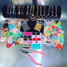 Start A Business In As Easy As 1...2...3... This Boujee Boss Kit Includes: 10 Silver Bangles, 10 Gold Bangles, 20 Silver Jump Rings, 20 Gold Jump Rings, 4 Silver Chain Bracelets, 4 Gold Chain Bracelets, 50 Designer Charms, 20 Non Designer Metal Charms, 1 Pair Of Pliers, Tote Bag, 5 Designer Debit Card Charms My Website Www.Boujeebcrocs.Com Gold Chain Bracelets, Body Jewelry Diy, Designer Charms, Diy Survival, Girly Bracelets, Bracelet Inspiration, Gold Glasses, Charms For Bracelets, Rose Gold Sunglasses