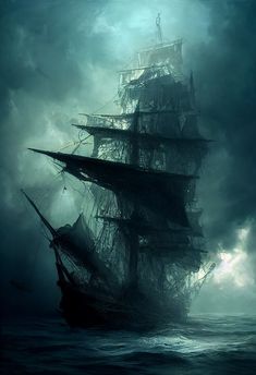 an old ship sailing in the ocean on a stormy day