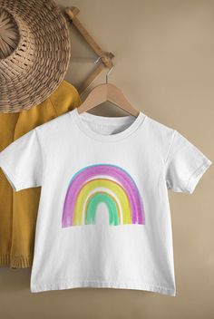 Cute rainbow T-shirt, perfect for Kindy or around the house. Bright, simple and modern. Rainbow T Shirt, Cute Rainbow, Rainbow Shirt, Kids Tops, The House, Gender Neutral, Kids Outfits, Rainbow, Tops & Tees