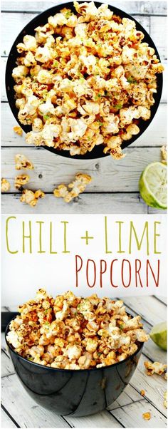 the recipe for chili lime popcorn is shown