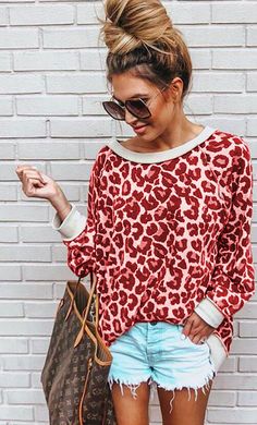 Leopard Print Long Sleeve Top Leopard Print Sweatshirt, Round Neck Sweatshirts, Fall Collection, Fall Style, Animal Prints, Affordable Clothes, Stylish Fashion, Seasonal Fashion, Look Chic