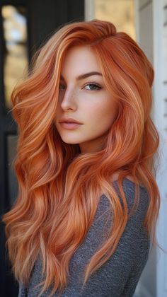 Blonde Balayage Rose Gold, Balayage Rose Gold, Copper And Blonde Balayage, Peachy Hair Color, Copper And Blonde, Copper Hair Color Ideas, Peach Hair Colors, Peach Hair, Natural Redhead