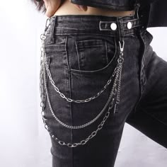 Silver Casual   Metal      Women Accessories Ripped Jeans Chains, Where To Find Pant Chains, Cheap Trendy Black Chain Belt, Gremlincore Pant Chains, Cheap Edgy Chain Belt, Black Jeans Chains, Affordable Grunge Jewelry With Adjustable Chain, Cute Chains For Jeans, Adjustable Silver Chain Belt